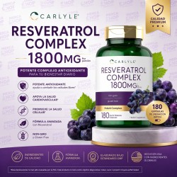 Suplemento de resveratrol 1800 mg | 180 cápsulas | Sin OMG y sin gluten | Complejo potente