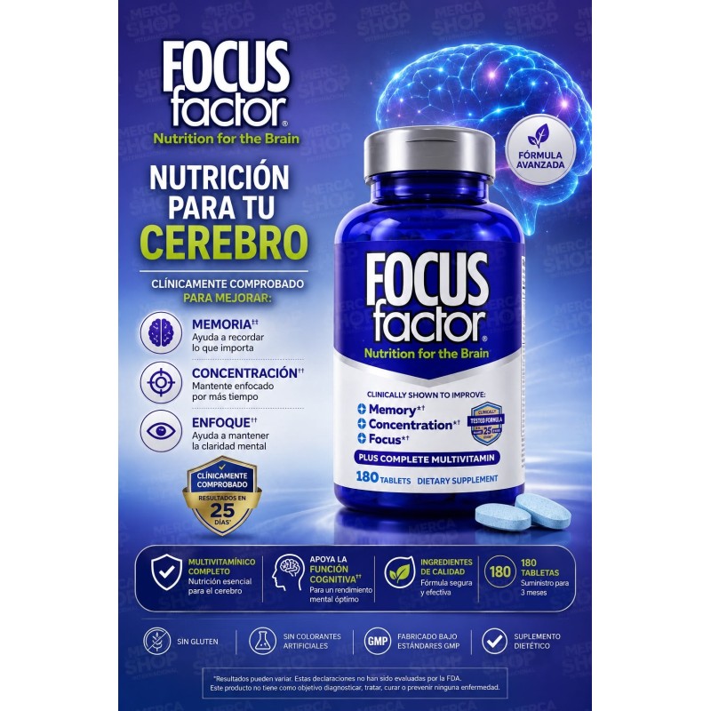 Focus Factor Extra Strength (180 tabletas) - Suplemento para el Cerebro para la Memoria, la Concentración y el Enfoque