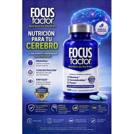 Focus Factor Extra Strength (180 tabletas) - Suplemento para el Cerebro para la Memoria, la Concentración y el Enfoque