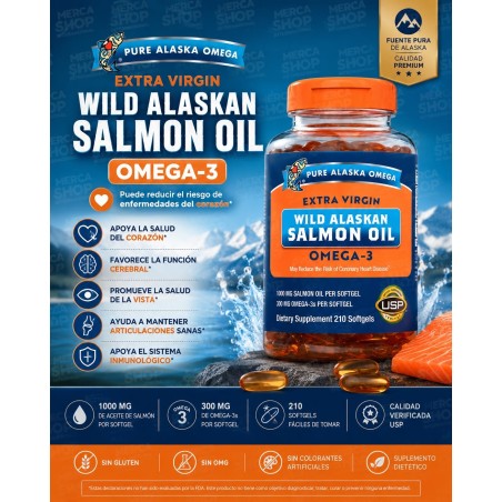 Aceite puro de salmón salvaje Omega de Alaska 1000 mg, 210 cápsulas blandas