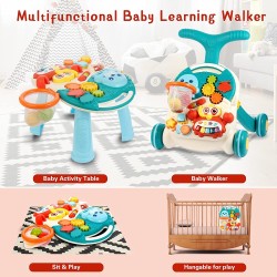 Andador 2 en 1 para sentarse y ponerse de pie, andador de empuje para bebés con mesa de juegos musical