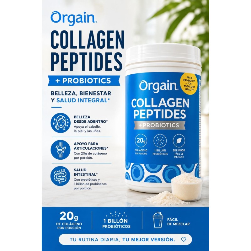 Orgain - Colágeno + Superalimentos con 20 gramos de colágeno alimentado con pasto y vitamina C, sin sabor, 25.6 oz