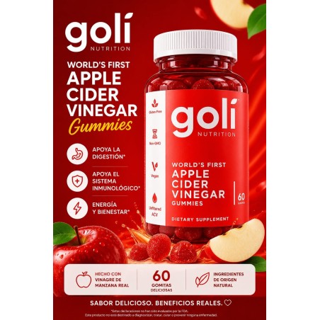 Goli Vitaminas Gomosas de Vinagre de Sidra de Manzana - 60 Unidades - Vitamina B12, Sin Gelatina, Sin Gluten, Veganas y Sin OGM