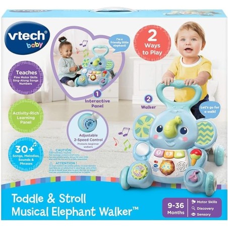 VTech Andador musical de elefante para niños y paseos